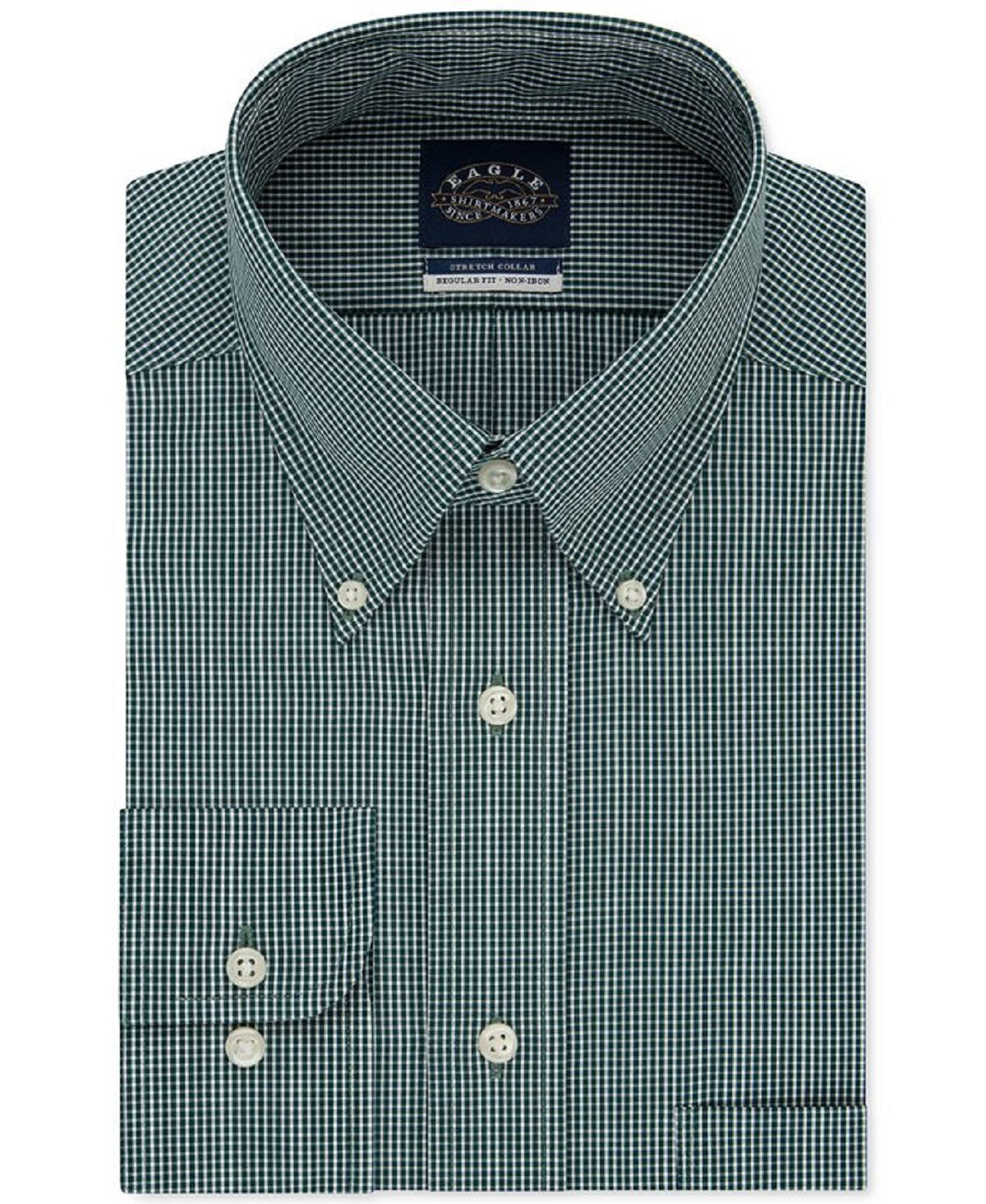 Eagle Men's Classic Regular Fit Non Iron Flex Collar Check Dress Shirt Green Size 16X32X33