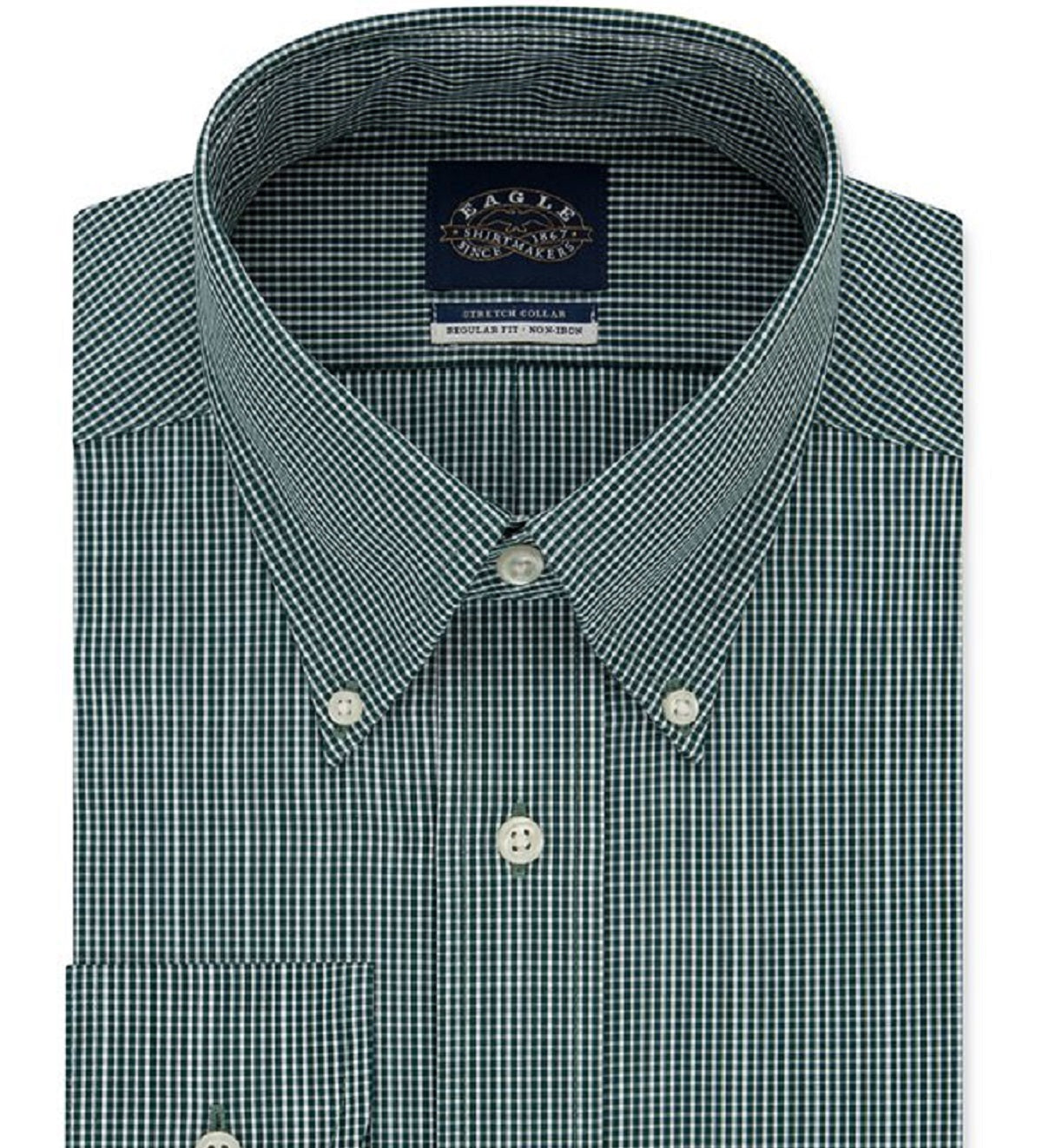 Eagle Men's Classic Regular Fit Non Iron Flex Collar Check Dress Shirt Green Size 16X32X33