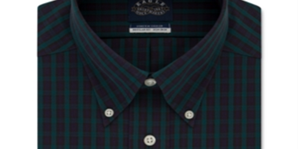 Eagle Men's Classic Regular Fit Non Iron Flex Collar Check Dress Shirt Green Size 17X32-33