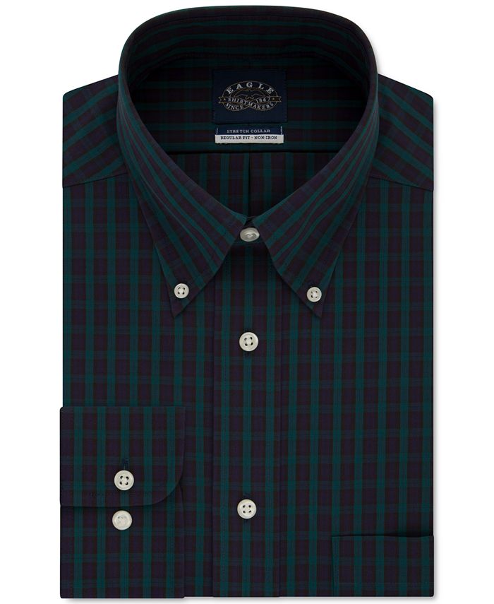 Eagle Men's Check Collared Work Dress Shirt Green Size 36-37