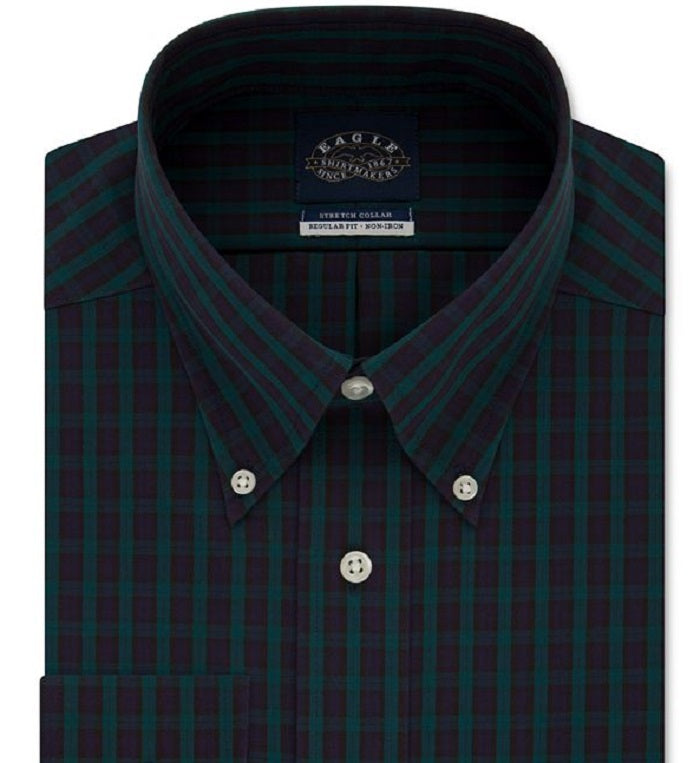 Eagle Men's Check Collared Work Dress Shirt Green Size 36-37