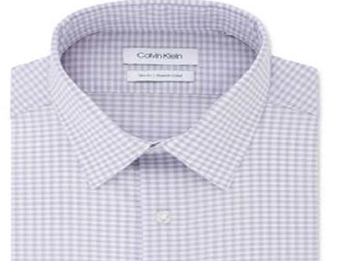 Calvin Klein Men's Logo Slim Fit Stretch Collar Dress Shirt Purple Size 16X32-33
