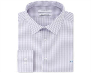Calvin Klein Men's Logo Slim Fit Stretch Collar Dress Shirt Purple Size 16X32-33