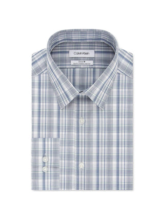 Calvin Klein Men's Steel+ Slim-Fit Non-Iron Performance Multi-Check Dress Shirt Green Size 15X34-35