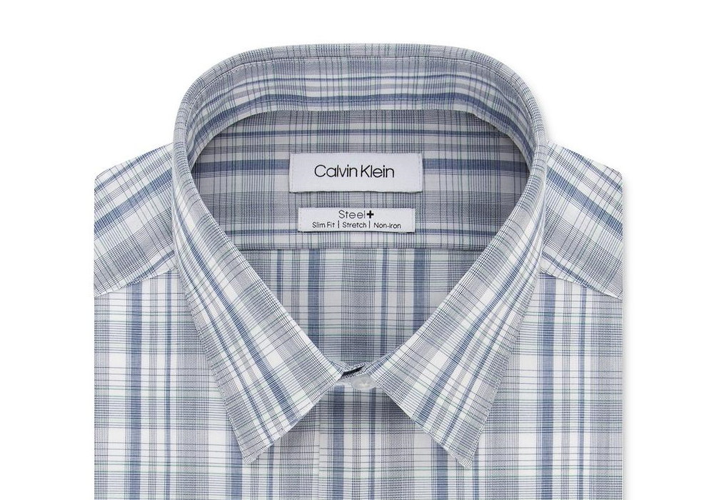 Calvin Klein Men's Steel+ Slim-Fit Non-Iron Performance Multi-Check Dress Shirt Green Size 15X34-35