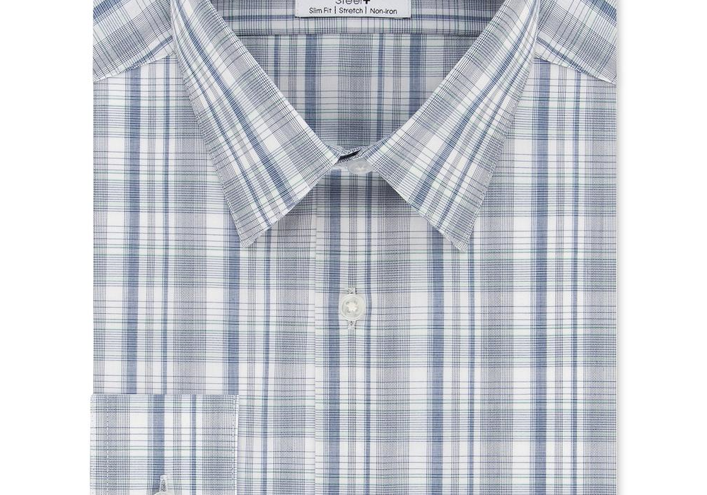 Calvin Klein Men's Steel+ Slim-Fit Non-Iron Performance Multi-Check Dress Shirt Green Size 15X34-35