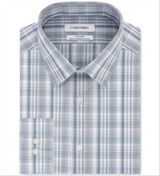 Calvin Klein Men's Steel+ Slim-Fit Non-Iron Performance Multi-Check Dress Shirt Green Size 15X34-35