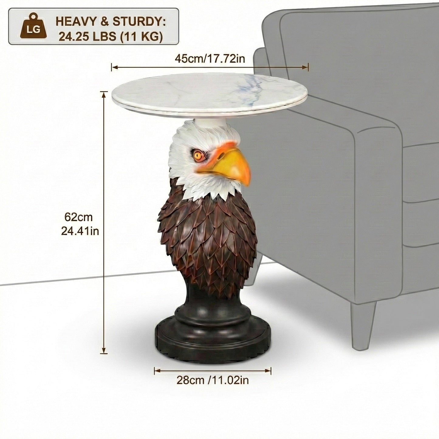 Eagle Head Accent Table Animal Statue End Table