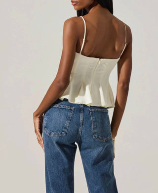 Astr - Paislee Satin Pleated Peplum Top