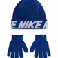 Nike Big Boy's 2 Pc Repeat Stripe Beanie & Gloves Set Blue One Size