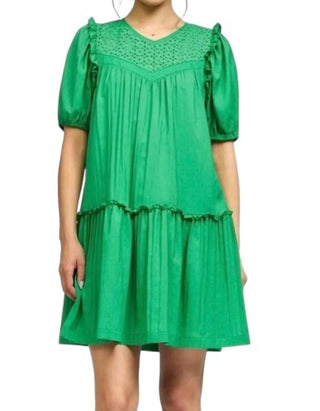 Current Air - Eyelet Ruffle Detail Mini Dress