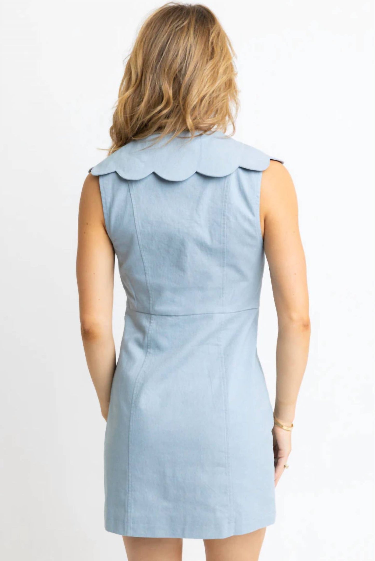 Karlie - Women's Denim Scallop Button Dress