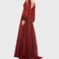 Mac Duggal - V-neck A-line Chiffon Gown Beaded Cuffs