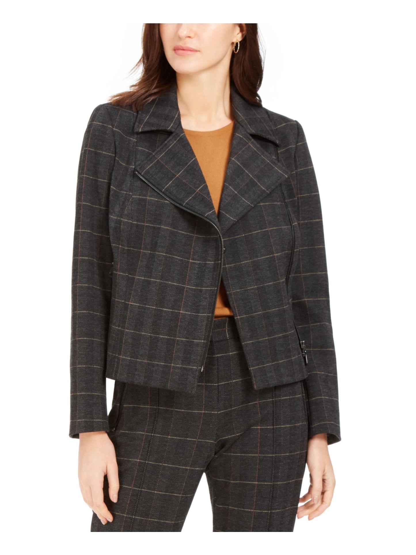 Tahari ASL Women's Plaid Moto Jacket Size 4