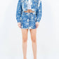 American Bazi - Jacquard Trim Cropped Denim Jacket
