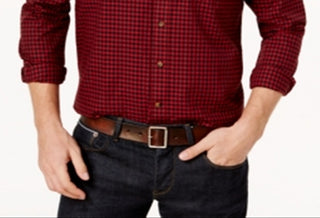 Club Room Men's Checkered Printed Dress Shirt Red Size Medium