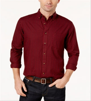 Club Room Men's Checkered Printed Dress Shirt Red Size Medium