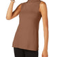 JM Collection Women's Sleeveless Mock Turtleneck Sweater Brown Size Small