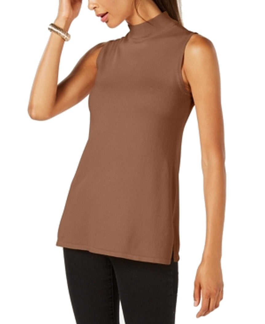 JM Collection Women's Sleeveless Mock Turtleneck Sweater Brown Size Small