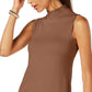 JM Collection Women's Sleeveless Mock Turtleneck Sweater Brown Size Small