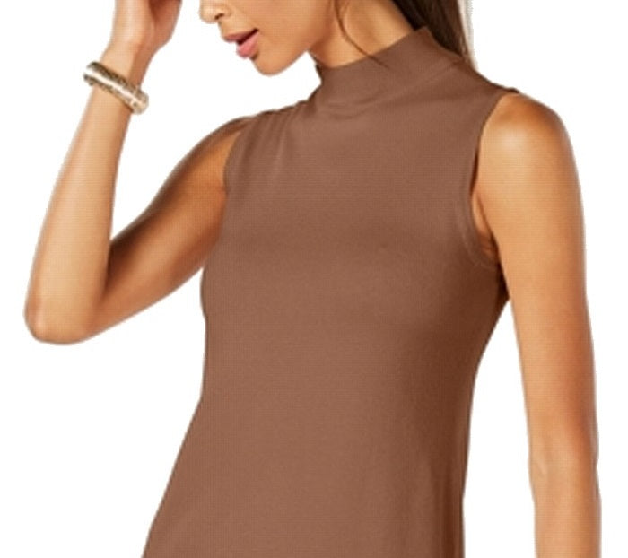 JM Collection Women's Sleeveless Mock Turtleneck Sweater Brown Size Small