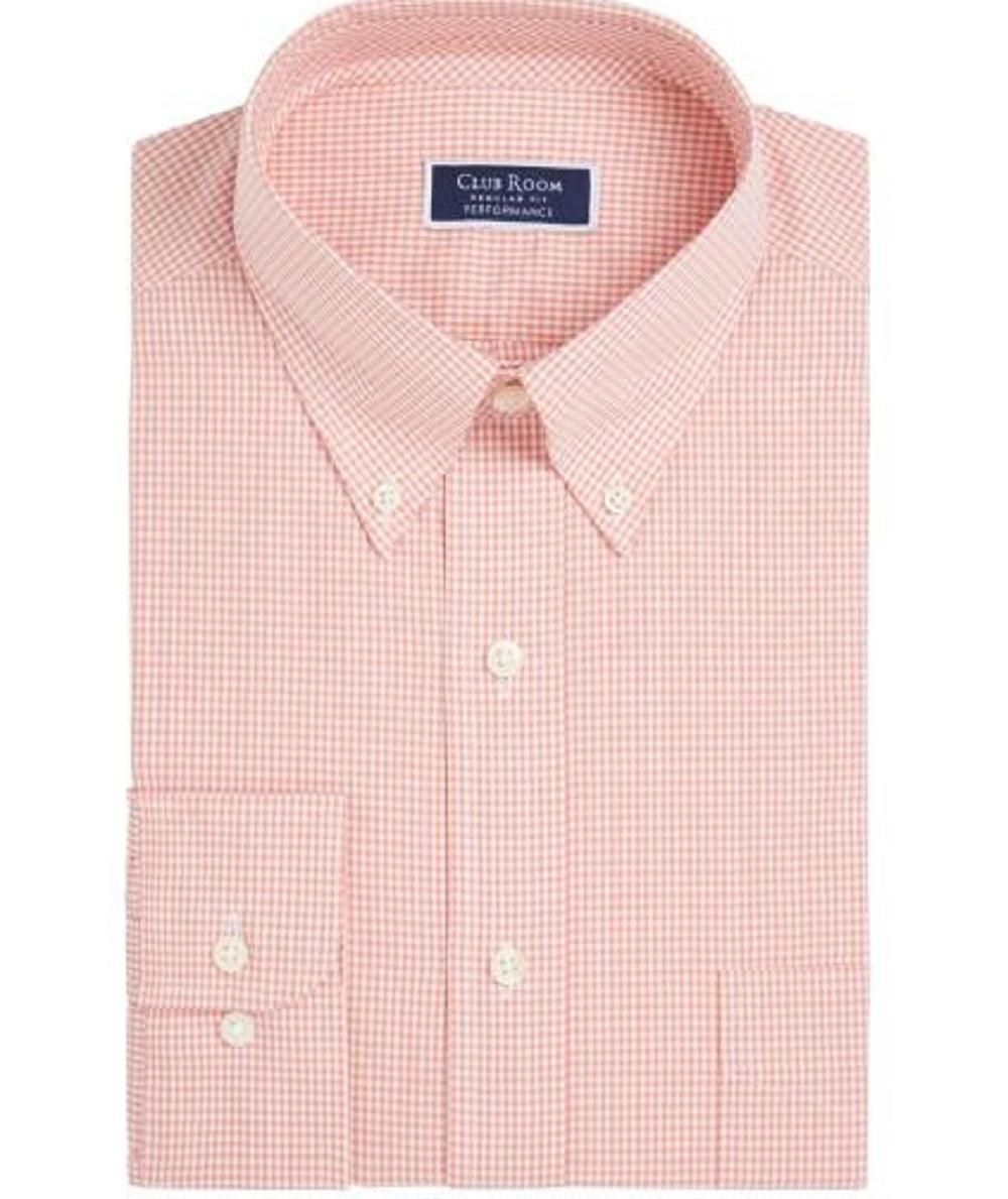 Club Room Men's Regular Fit Long Sleeves Button Down Shirt Orange Size 16.5X32X33