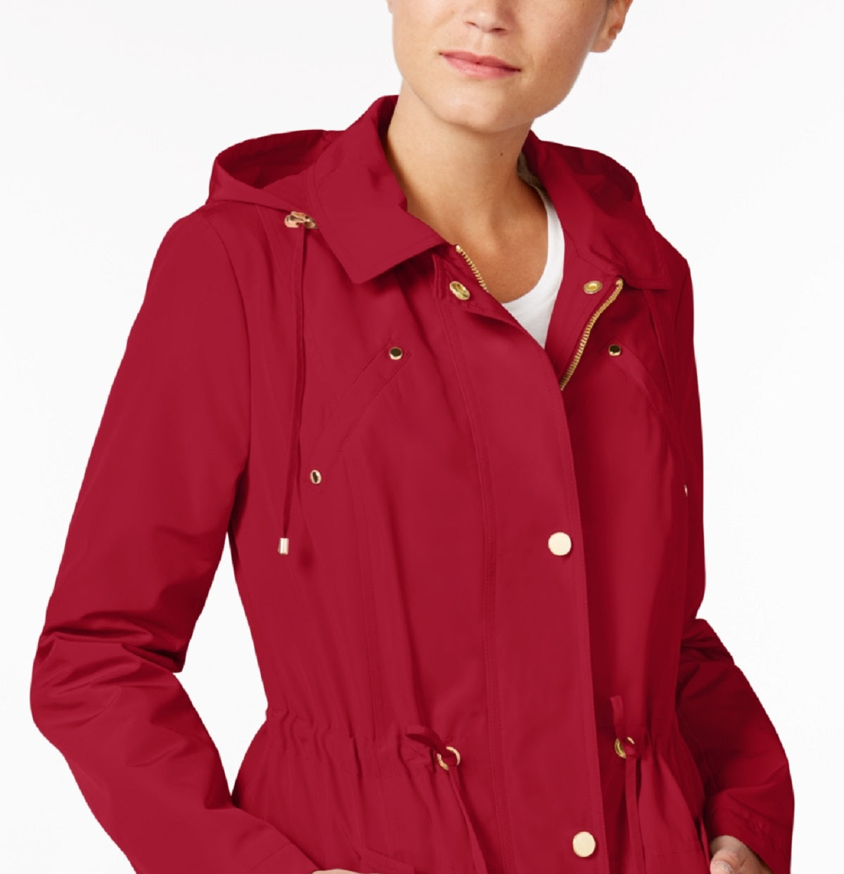 Charter Club Women's Water Resistant Hooded Anorak Jacket Red Size Petite Small