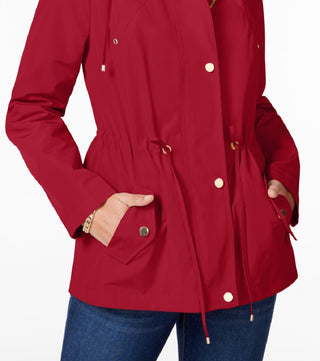 Charter Club Women's Water Resistant Hooded Anorak Jacket Red Size Petite Small