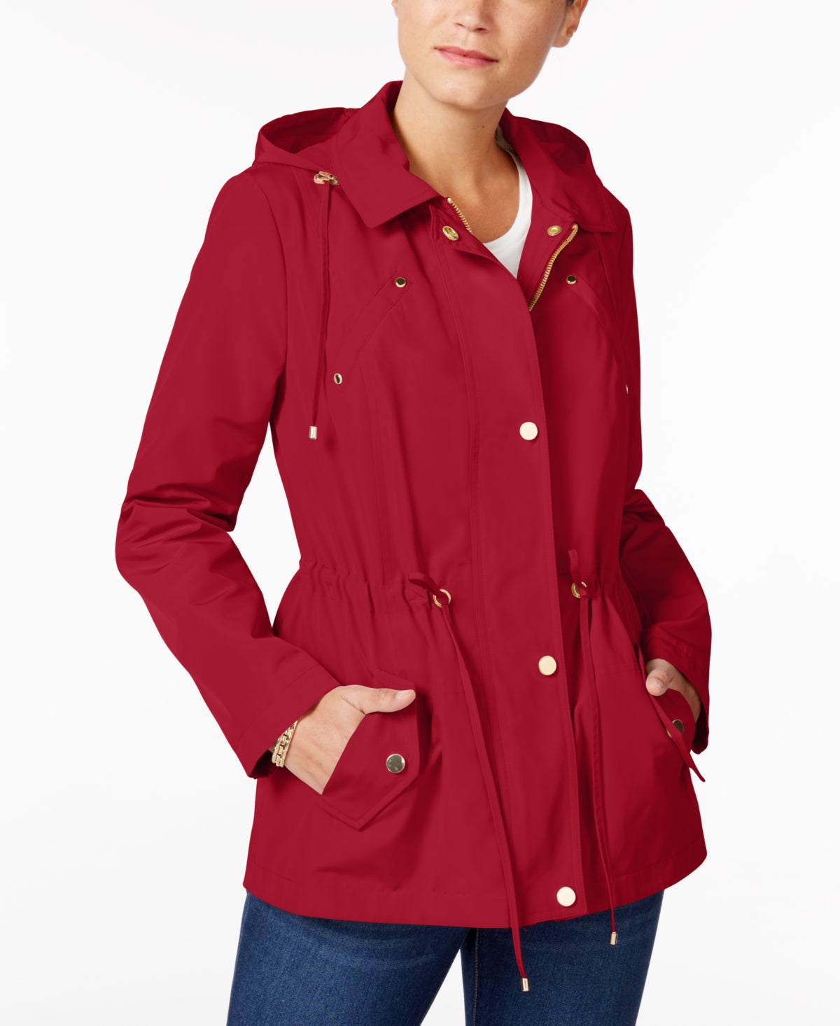Charter Club Women's Water Resistant Hooded Anorak Jacket Red Size Petite Small