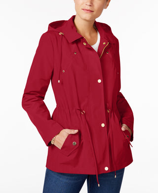 Charter Club Women's Water Resistant Hooded Anorak Jacket Red Size Petite Small