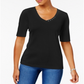 Karen Scott Women's Elbow Sleeve Cotton Top Black Size Medium