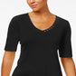 Karen Scott Women's Elbow Sleeve Cotton Top Black Size Medium