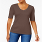 Karen Scott Women's Elbow Sleeve Cotton Top Brown Size Medium
