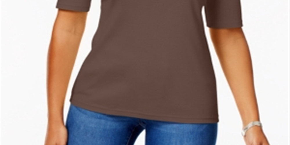 Karen Scott Women's Elbow Sleeve Cotton Top Brown Size Medium