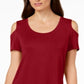 JM Collection Women's Cold Shoulder Swing T-Shirt Red Size XX-Large