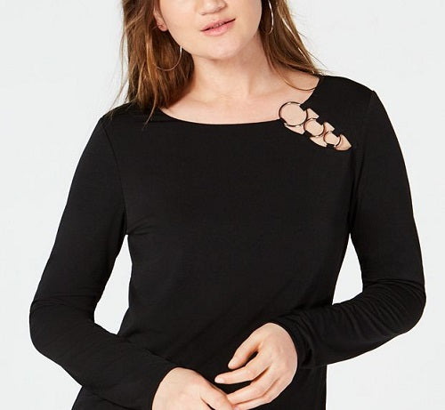 INC International Concepts Women's Triple Ring Pullover Blouse Black Size Small