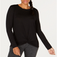 Ideology Women's Knot Front Long Sleeves Super Soft Top Black Size X-Large
