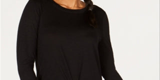 Ideology Women's Knot Front Long Sleeves Super Soft Top Black Size X-Large