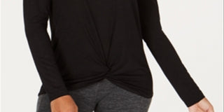 Ideology Women's Knot Front Long Sleeves Super Soft Top Black Size X-Large