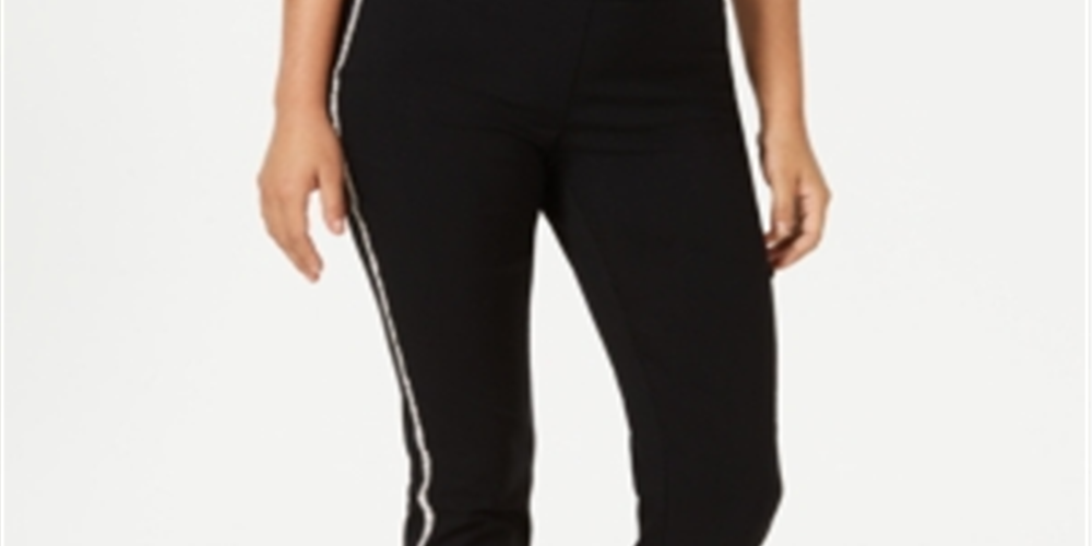 JM Collection Women's Side Striped Tummy Control Pants Black Size Petite