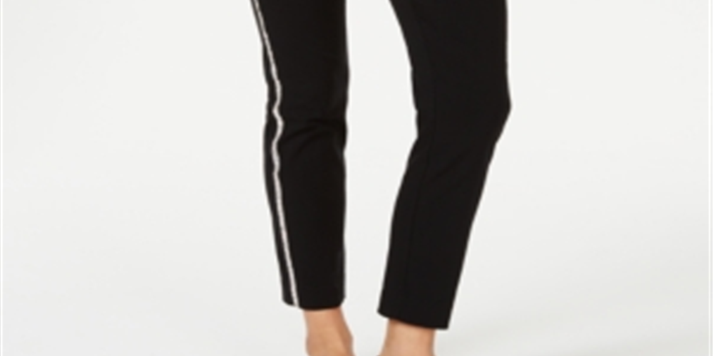 JM Collection Women's Side Striped Tummy Control Pants Black Size Petite