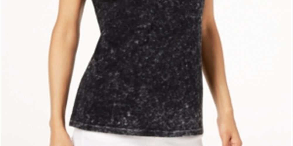 INC International Concepts Women's Cotton Faux Pearl-Embellished T-Shirt Black Size Small