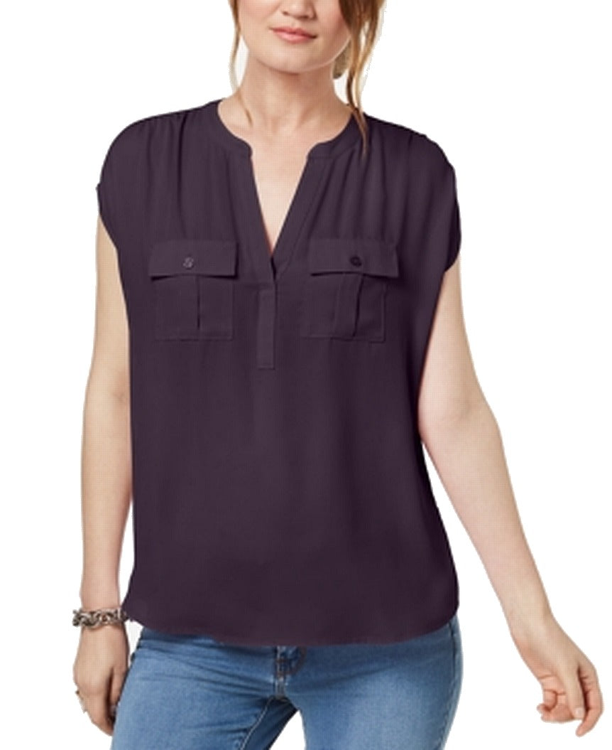 INC International Concepts Women's Split Neck Utility Shirt Purple Size XX-Large