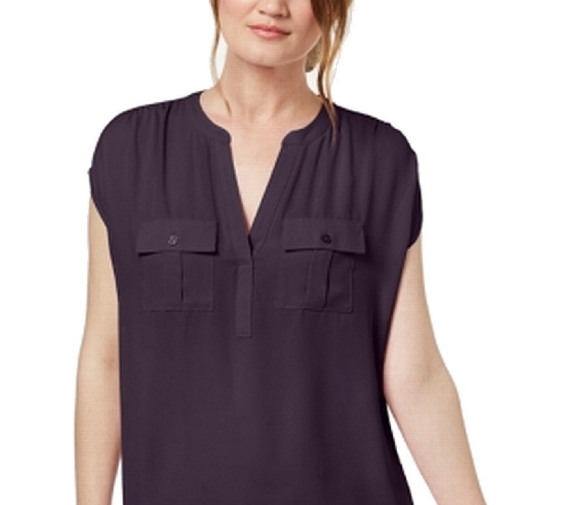 INC International Concepts Women's Split Neck Utility Shirt Purple Size XX-Large
