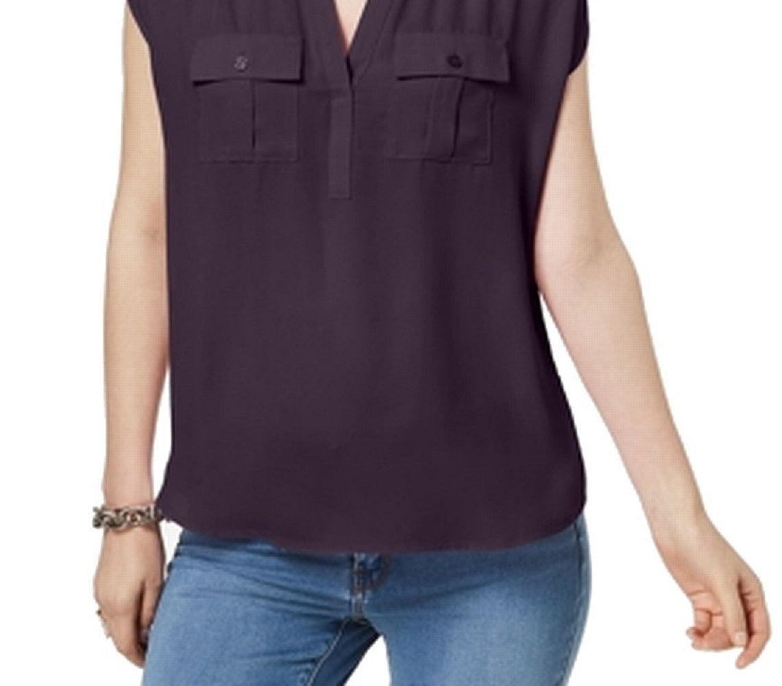 INC International Concepts Women's Split Neck Utility Shirt Purple Size XX-Large