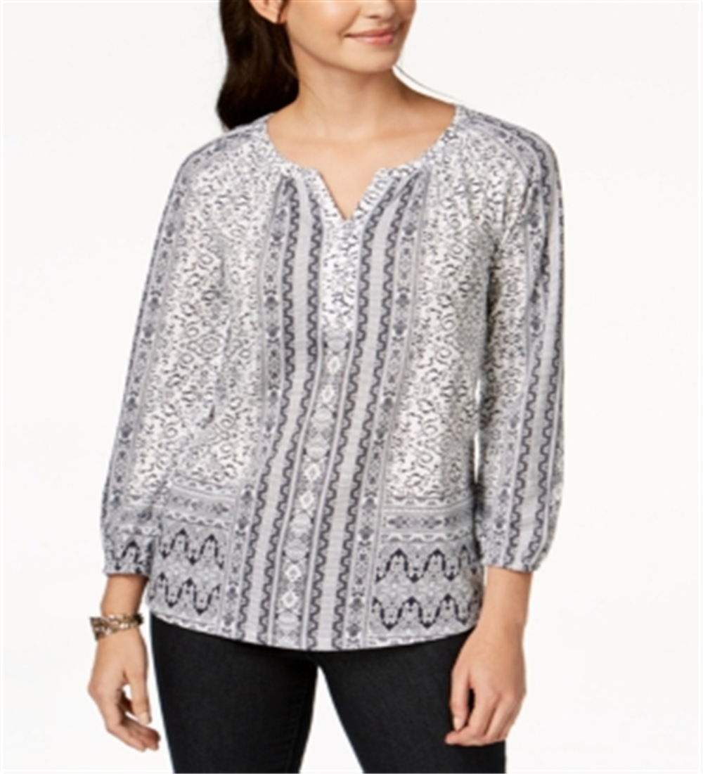 Style & Co Women's Split Neck Blouson Top White Size Medium