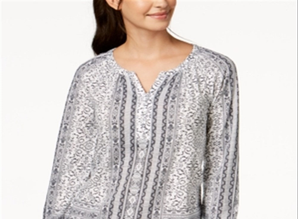 Style & Co Women's Split Neck Blouson Top White Size Medium