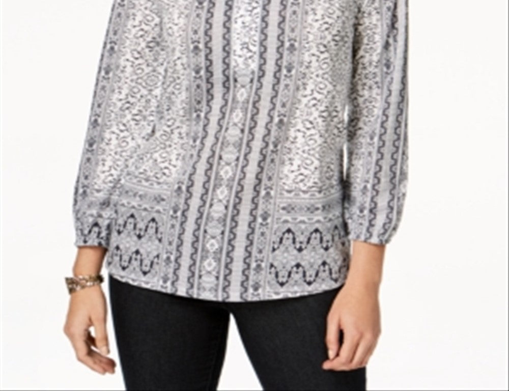 Style & Co Women's Split Neck Blouson Top White Size Medium