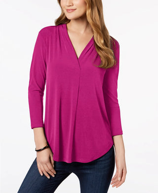 Charter Club Women's Dark Pink V-Neck Top Size Extra Small