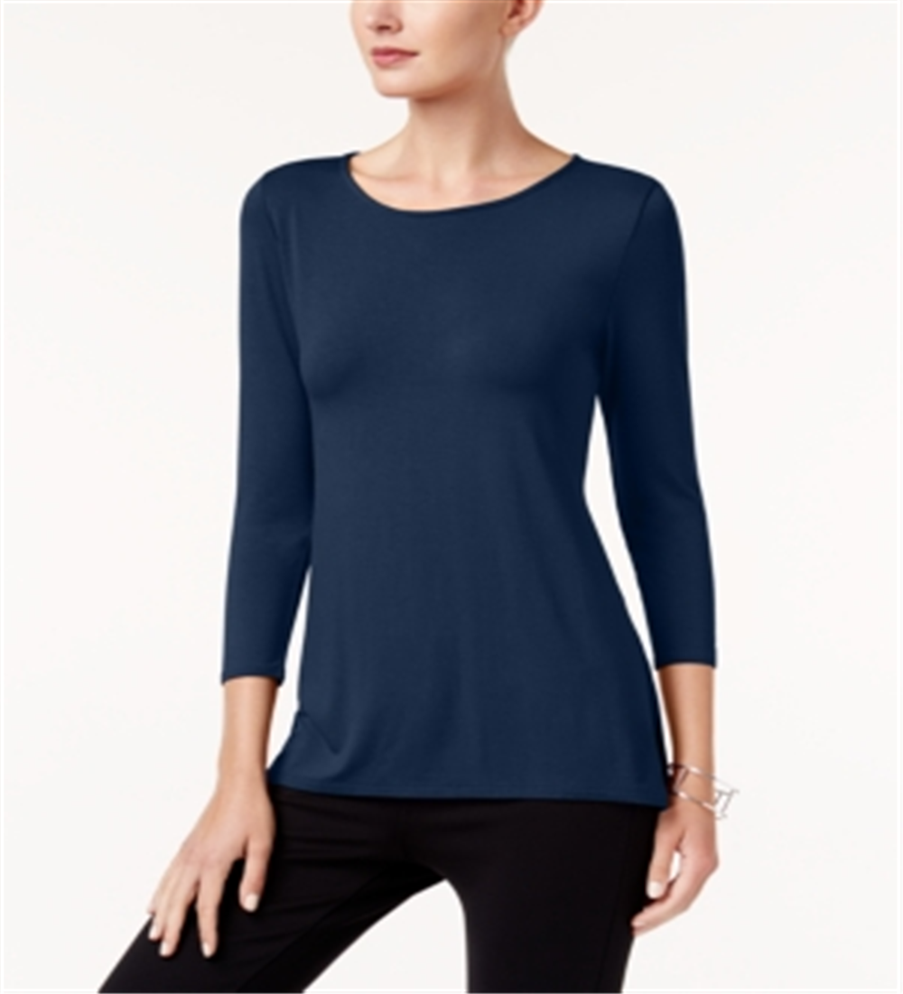 Alfani Women's High Low Mixed Media Pullover Top Blue Size Large
